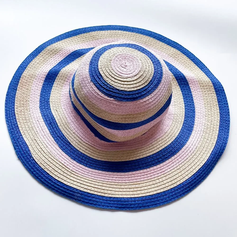 Toddler Girls Janie & Jack Wide Brimmed Floppy Striped Straw Sun Hat 12-24 Mo.